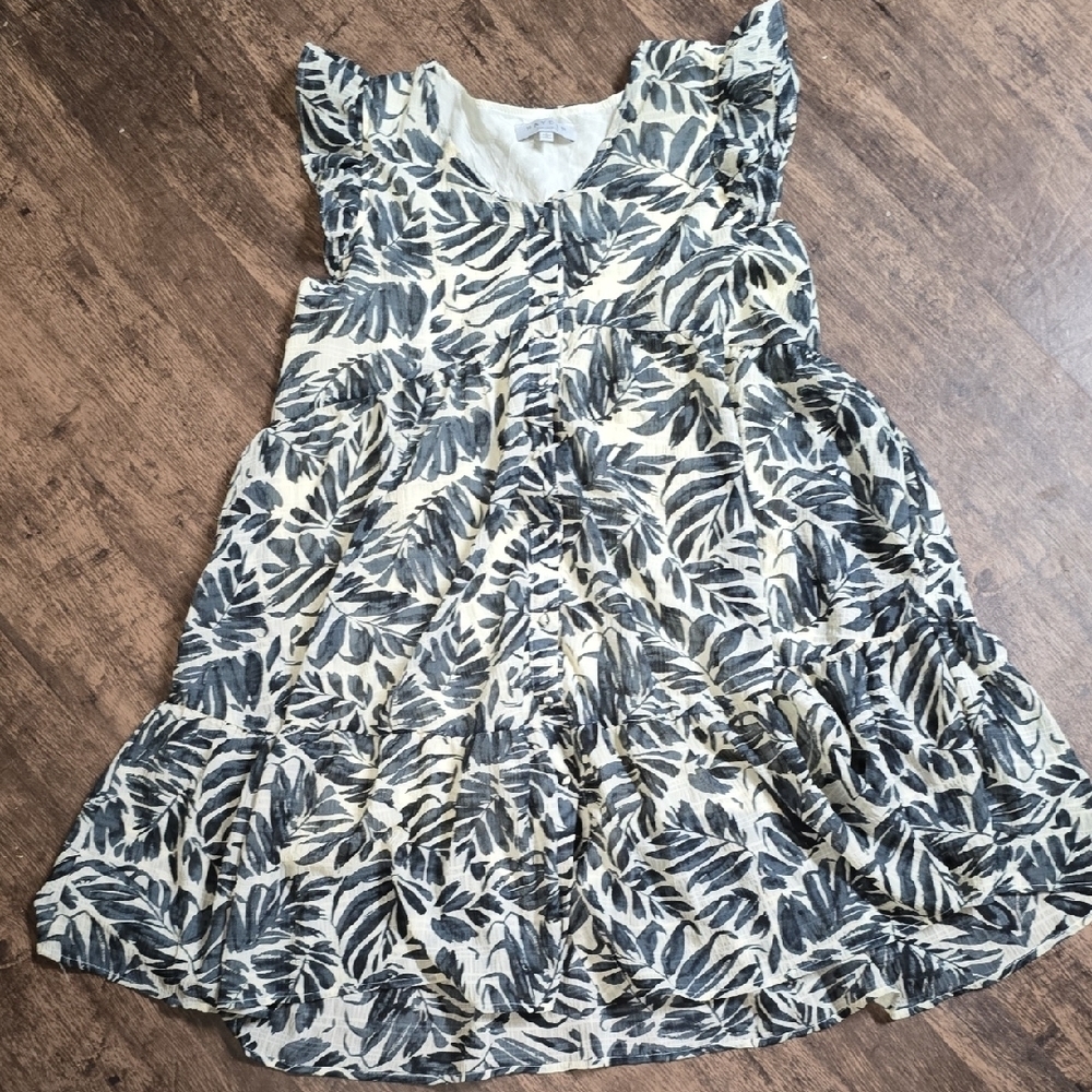 HAYDEN Black‎ and White Leaf Pattern Womens L Dress